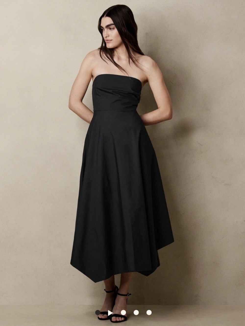 Banana Republic Black Asymmetrical Hem Strapless Midi Dress Size 6 NWT
